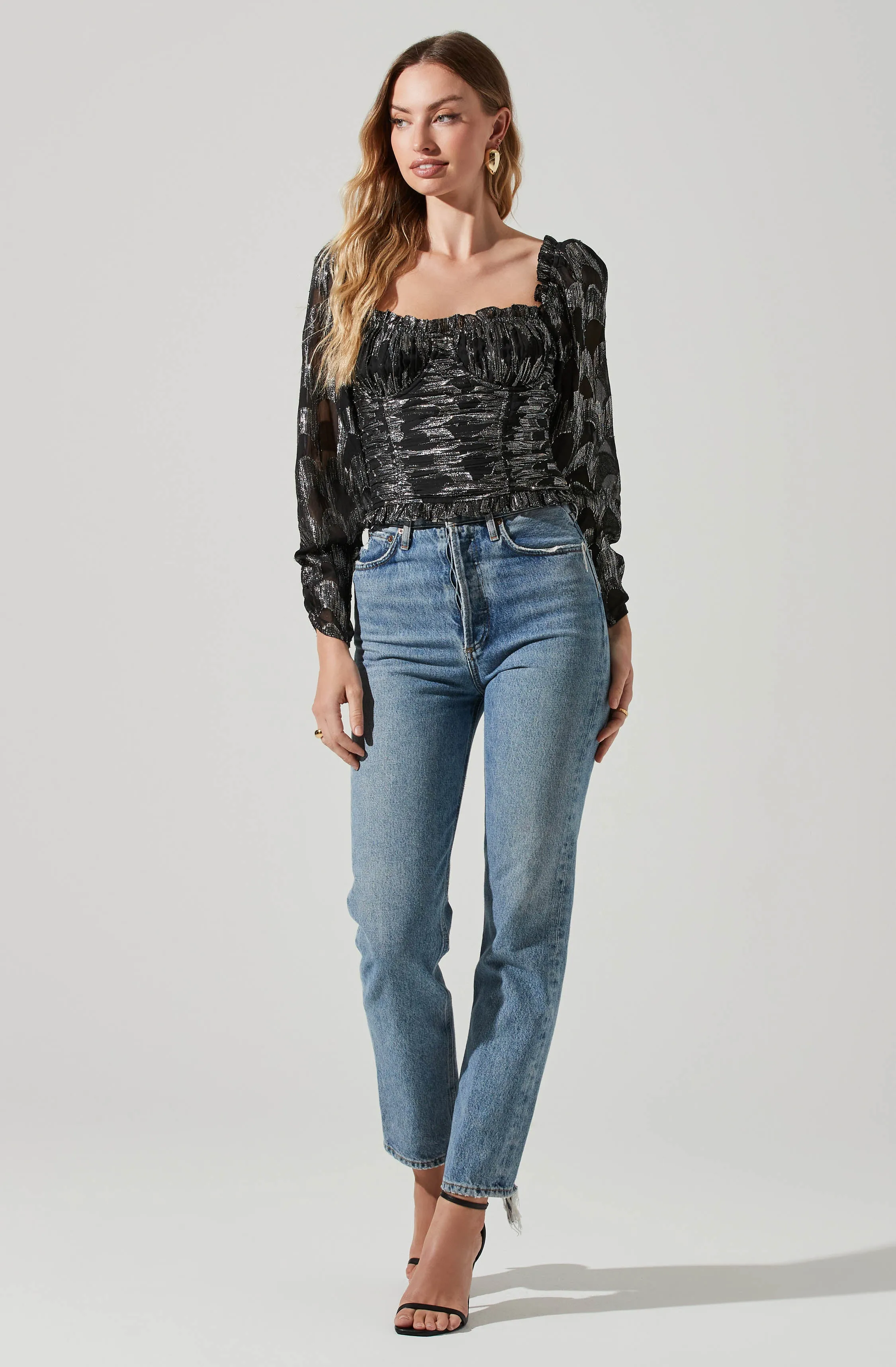 Junie Metallic Ruched Puff Sleeve Top sold by Astr product image thumbnail 2