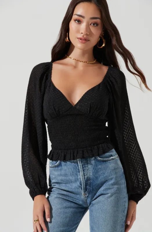 Long Sleeve Smocked Top sold by Astr