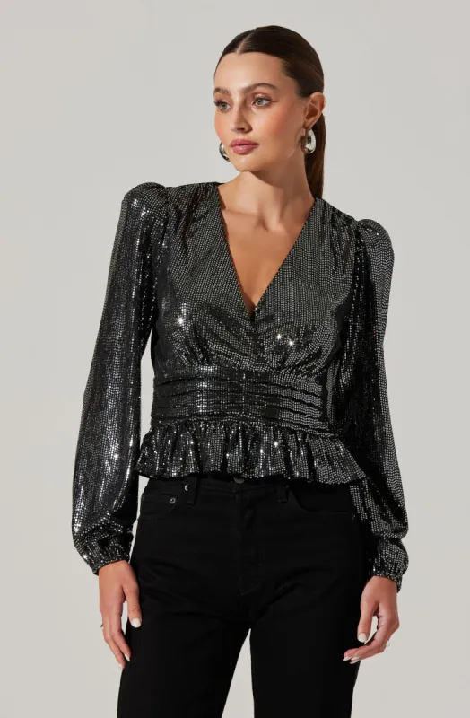 Plunge Sequin Peplum Long Sleeve sold by Astr