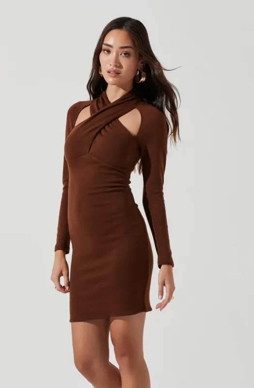 Long Sleeve Wrap Neck Cutout Dress sold by Astr
