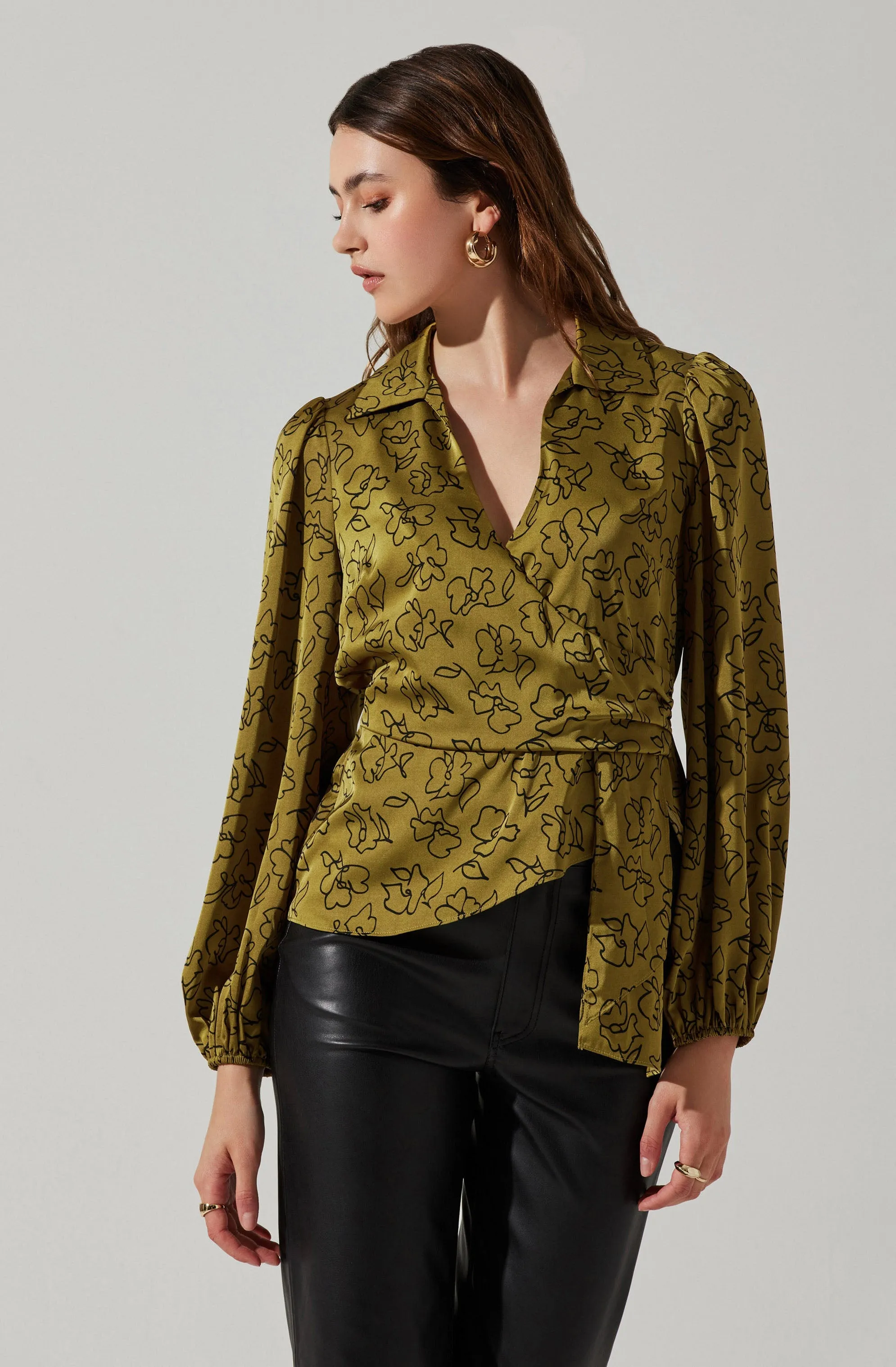 Asymmetrical Collared Floral Wrap Top sold by Astr product image thumbnail 3