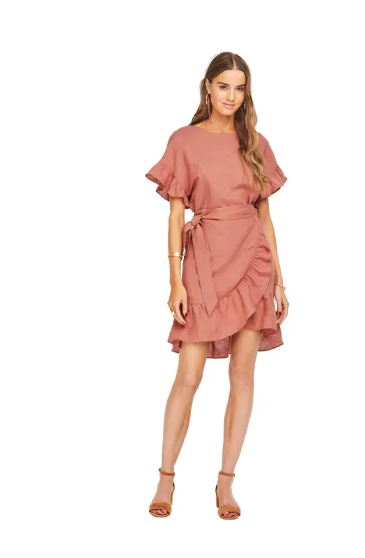 Linen Ruffle Wrap Dress made by Astr