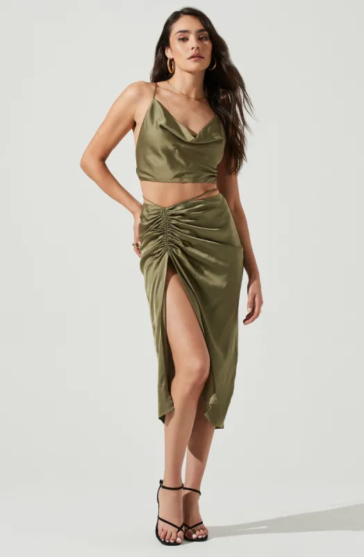 South Beach Ruched Tie Waist Midi Skirt sold by Astr
