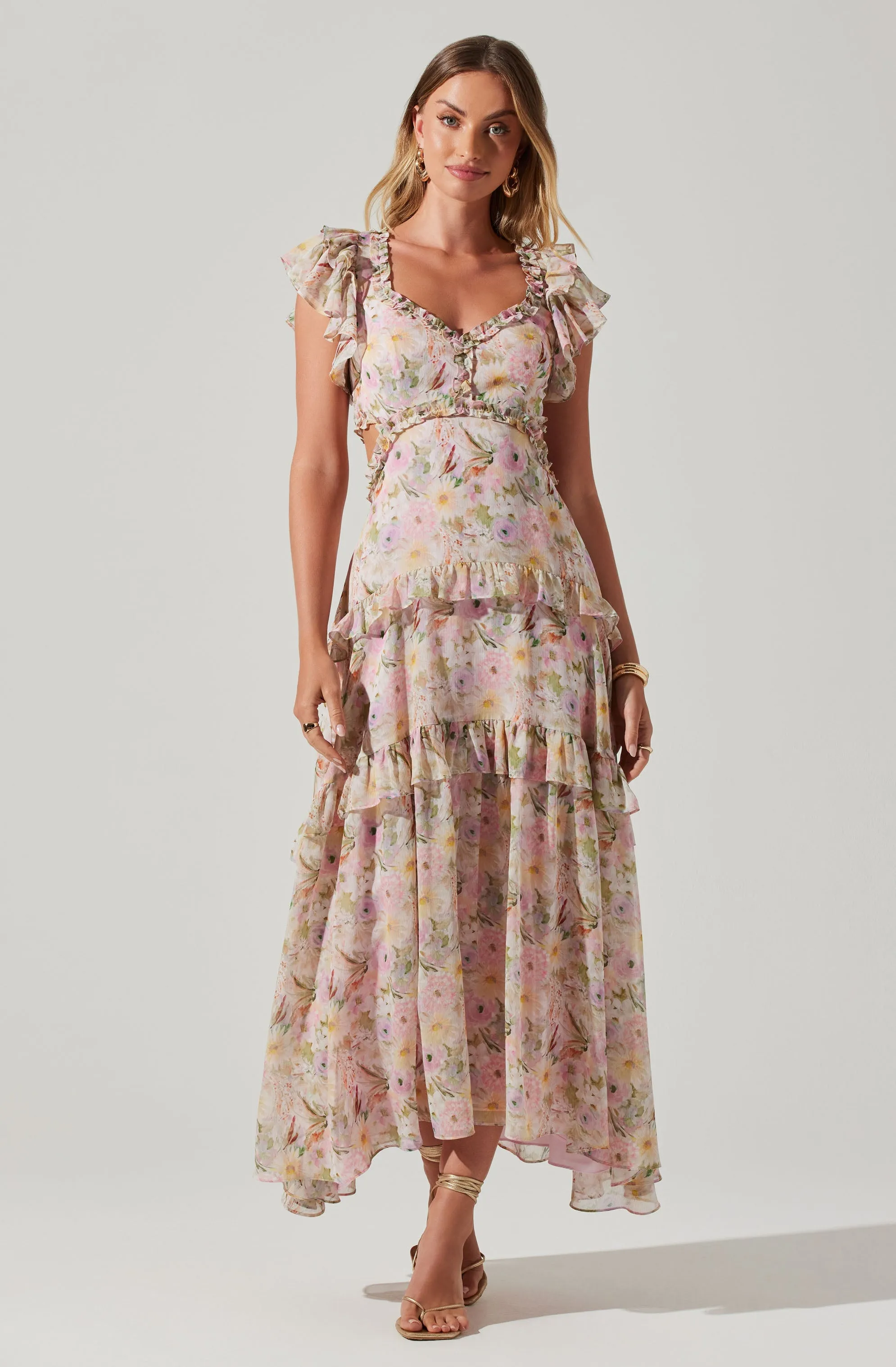 Mable Floral Tiered Ruffle Maxi Dress sold by Astr