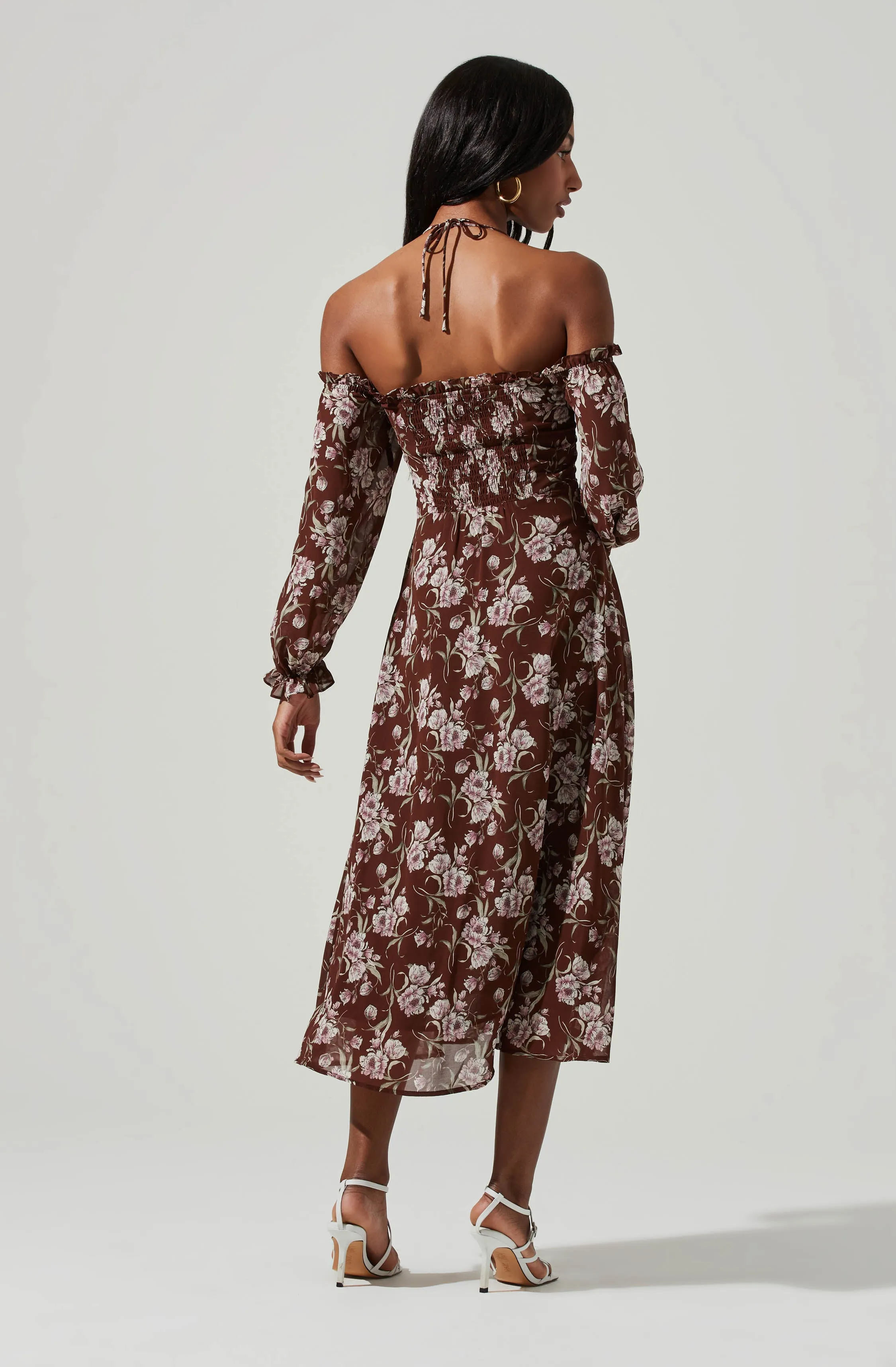 Off Shoulder Long Sleeve Cinched Bust Midi Dress sold by Astr product image thumbnail 4