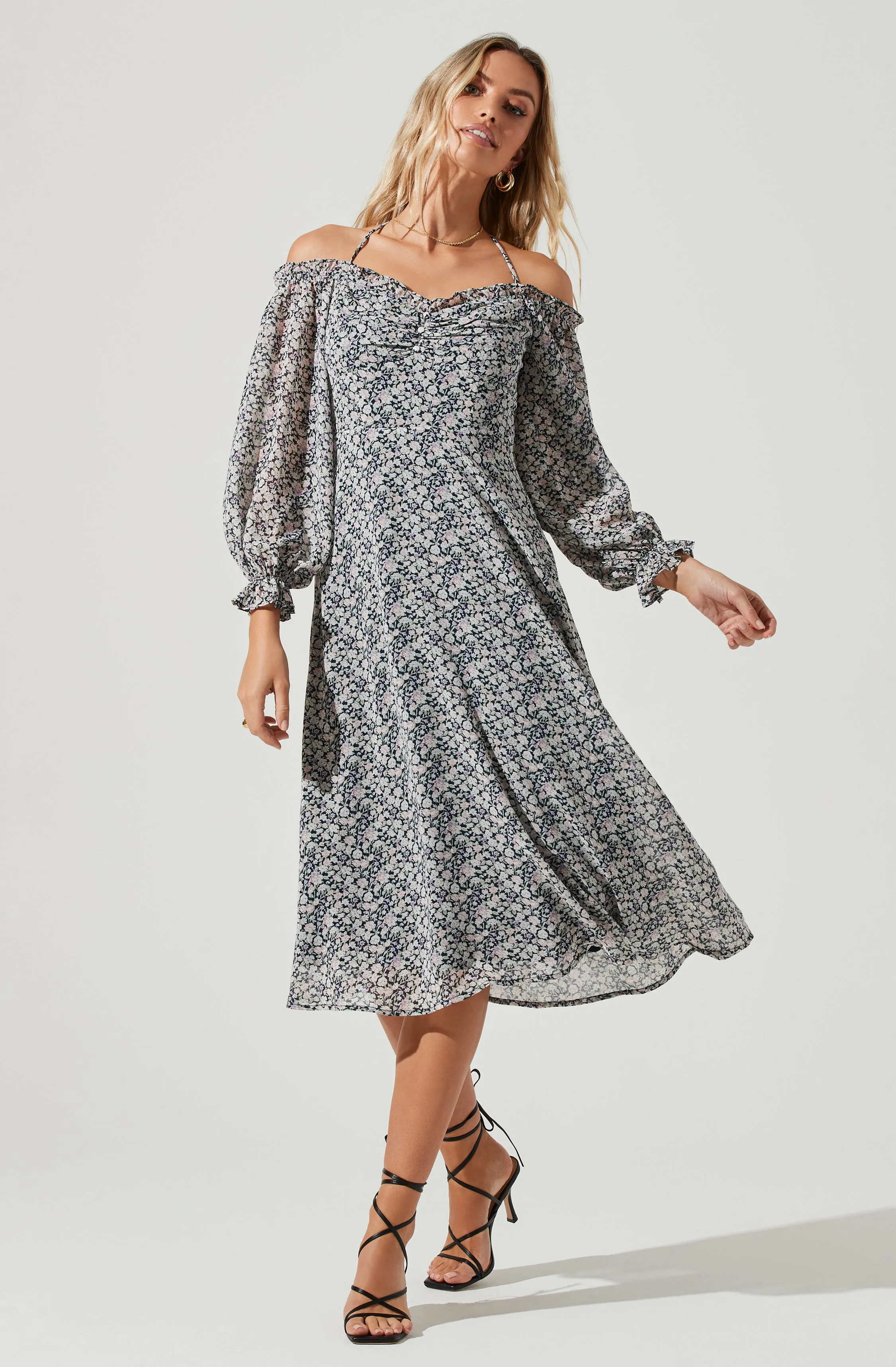 Off Shoulder Long Sleeve Cinched Bust Midi Dress sold by Astr product image thumbnail 5