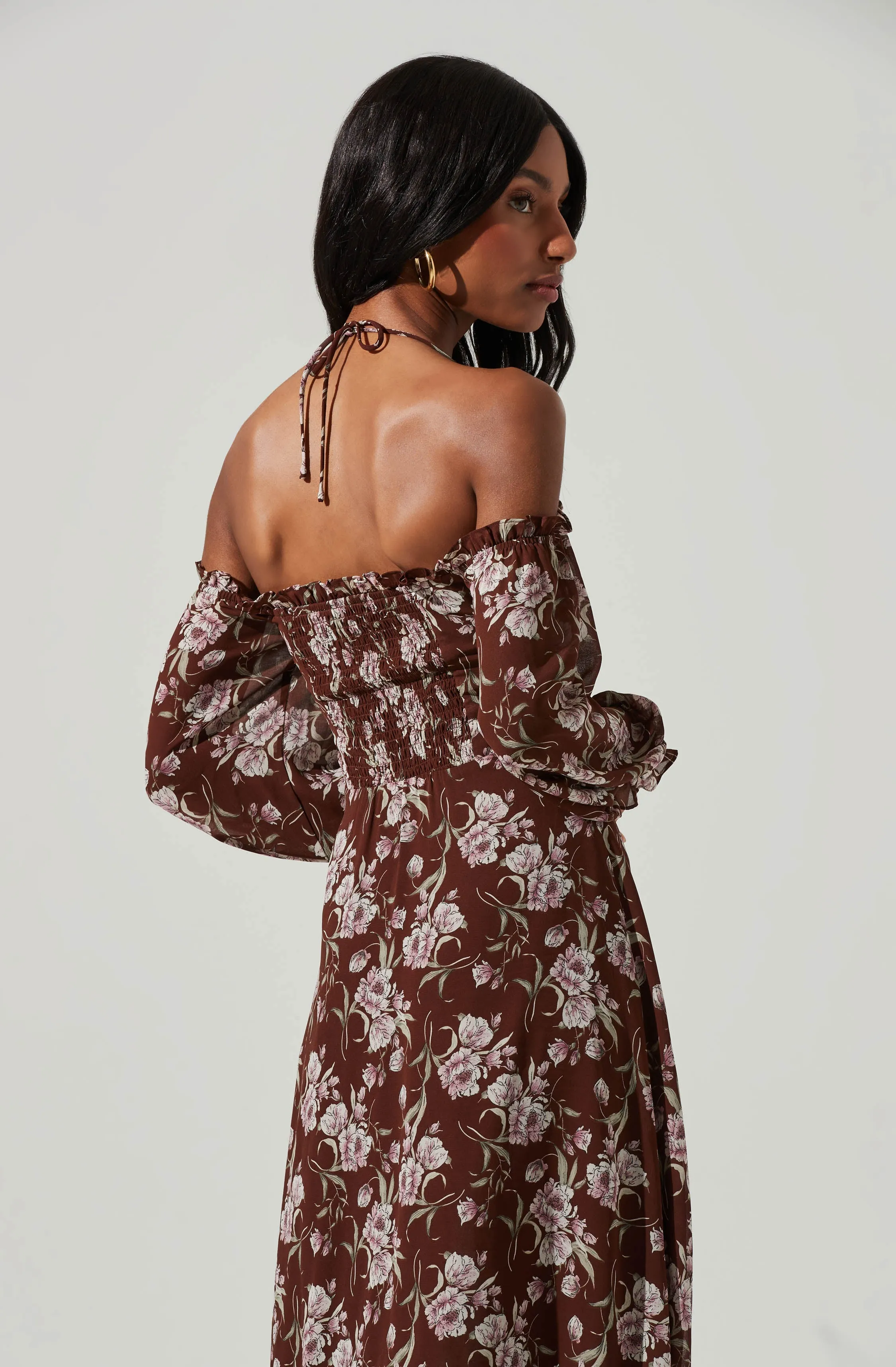 Off Shoulder Long Sleeve Cinched Bust Midi Dress sold by Astr product image thumbnail 3
