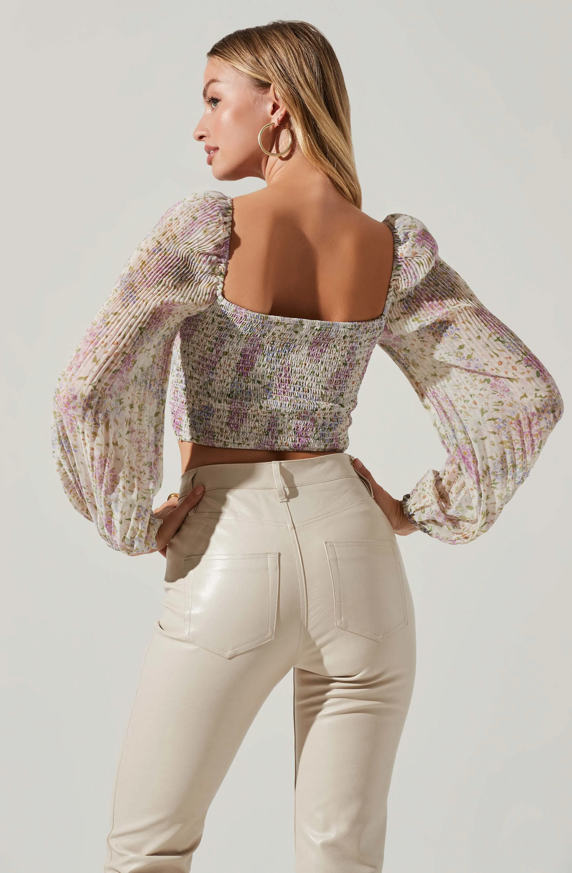 Bonnie Floral Plisse Long Sleeve Crop Top sold by Astr product image thumbnail 4