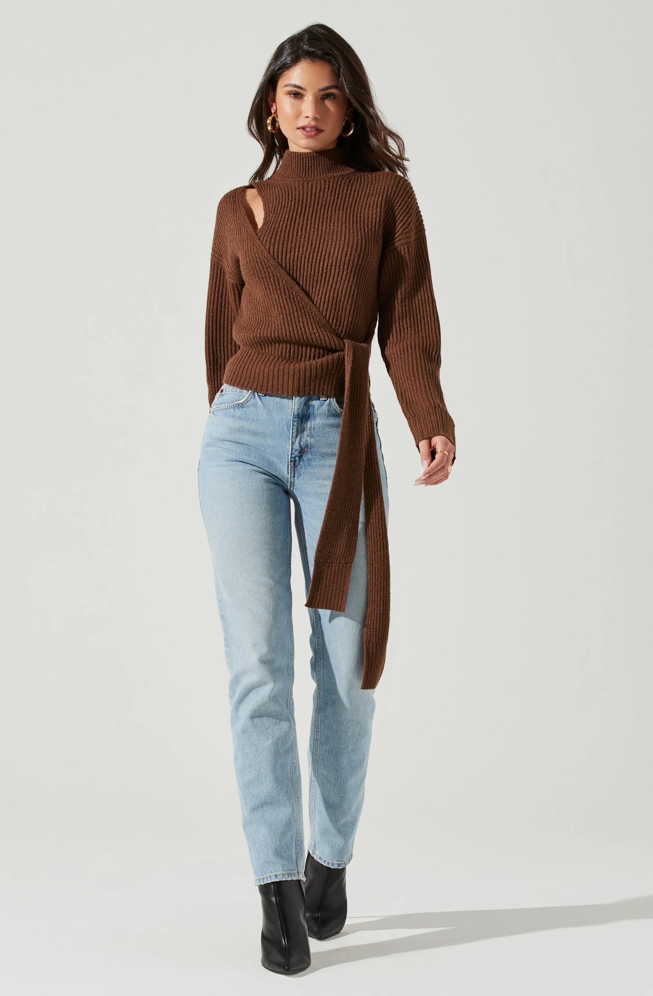 Sora Mock Neck Cutout Tie Waist Sweater sold by Astr product image thumbnail 2