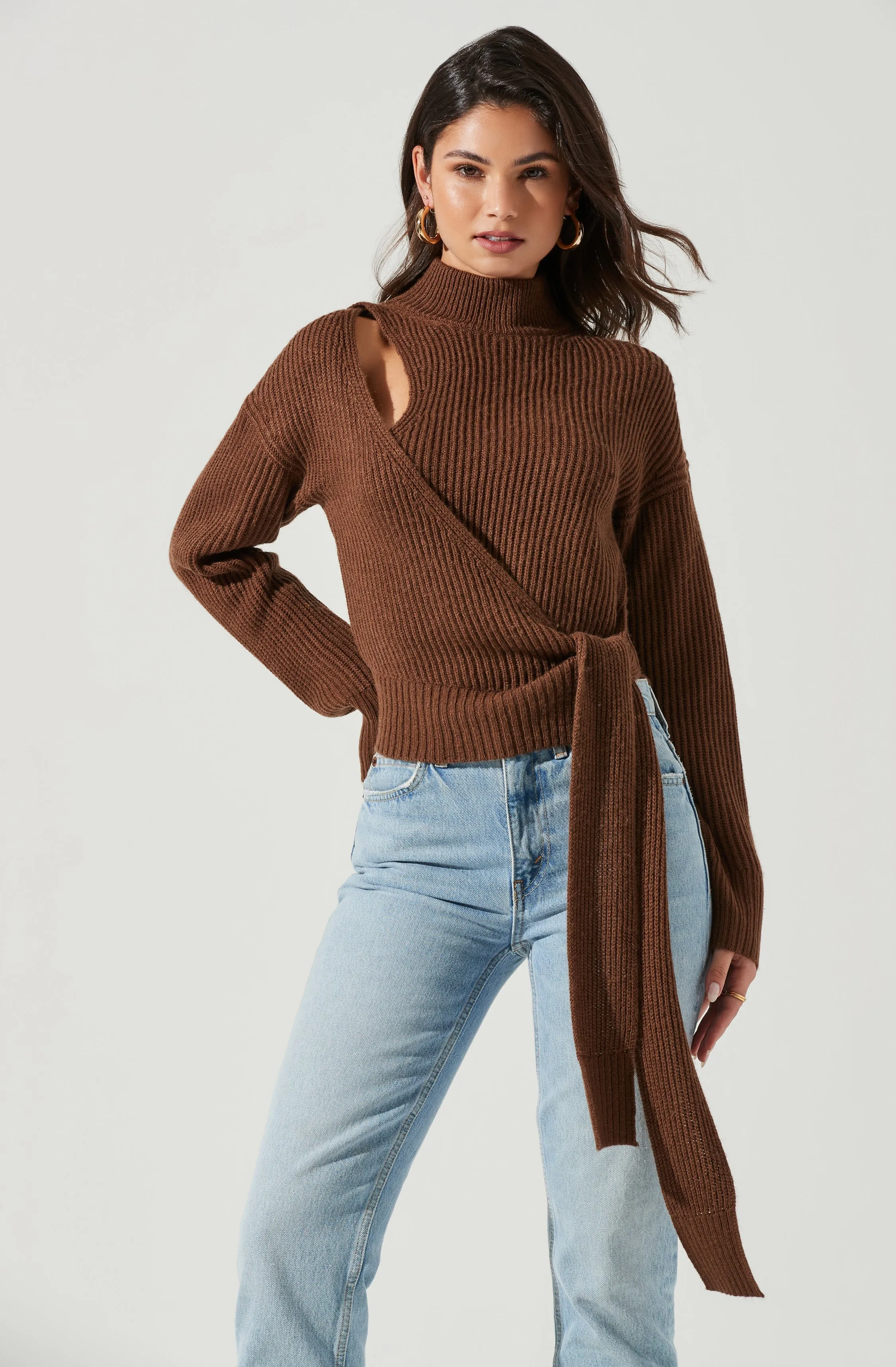 Sora Mock Neck Cutout Tie Waist Sweater sold by Astr product image thumbnail 3