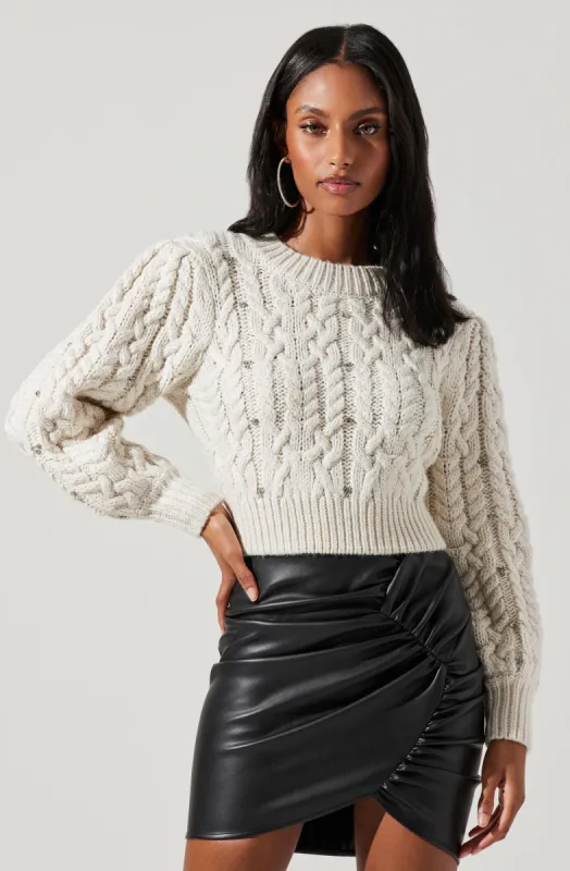 Edith Embellished Cable Knit Sweater sold by Astr