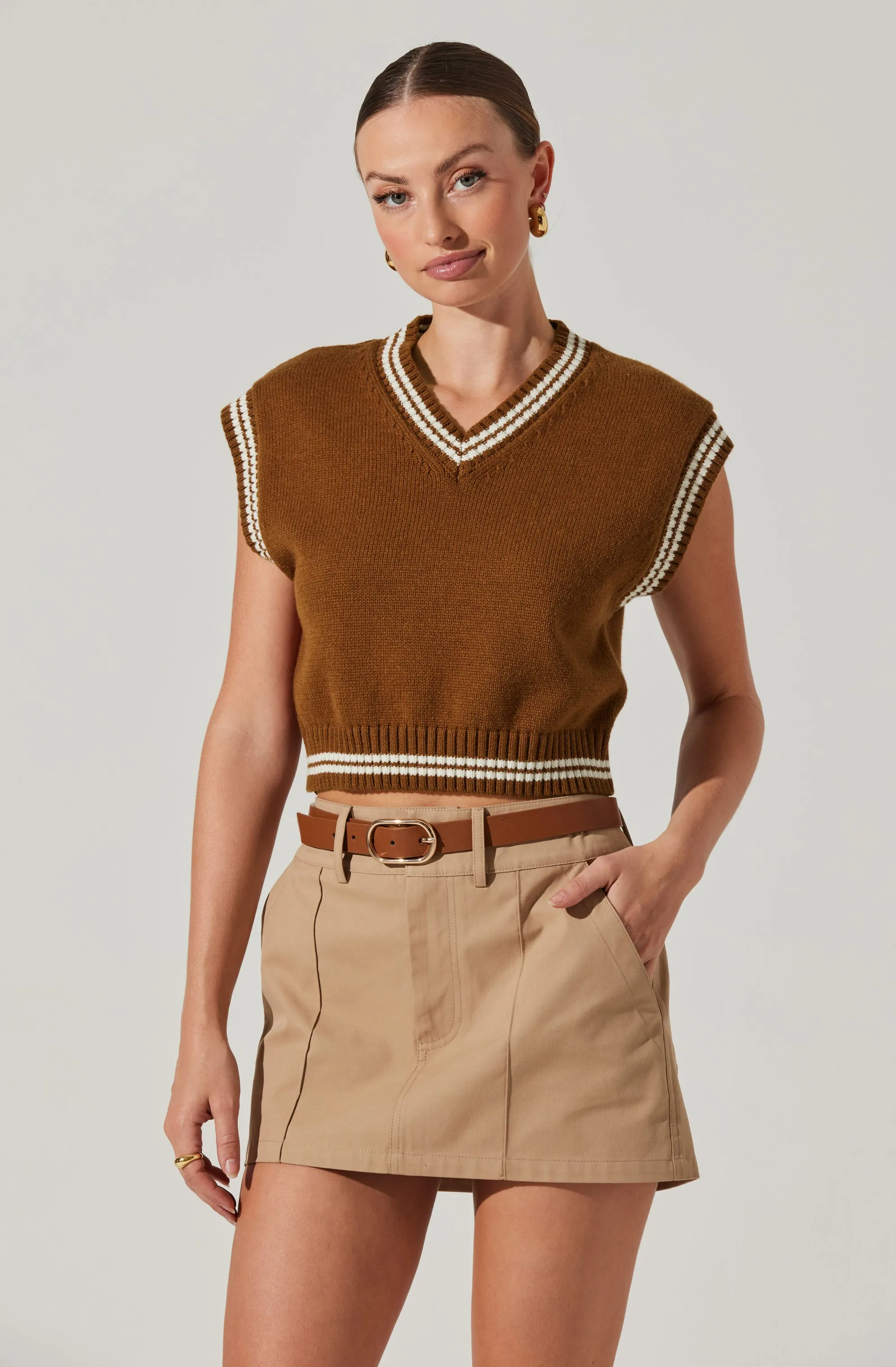 Kirby V-Neck Cropped Sweater Vest sold by Astr
