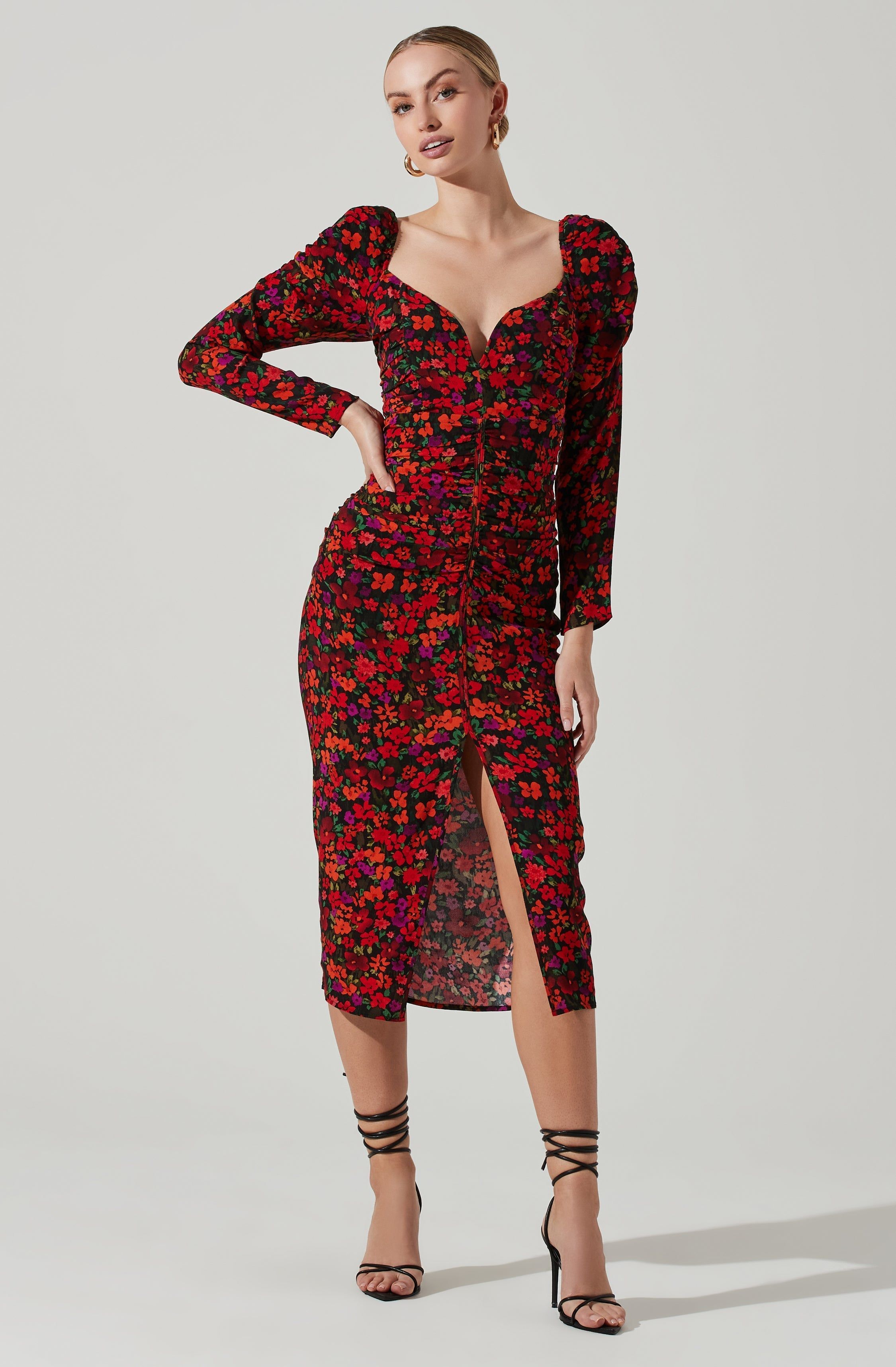 Jamila Floral Sweetheart Neck Midi Dress sold by Astr