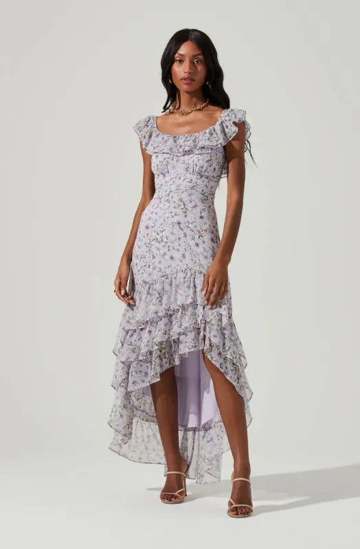 Magnolia Floral Ruffle Hi-Lo Maxi Dress sold by Astr