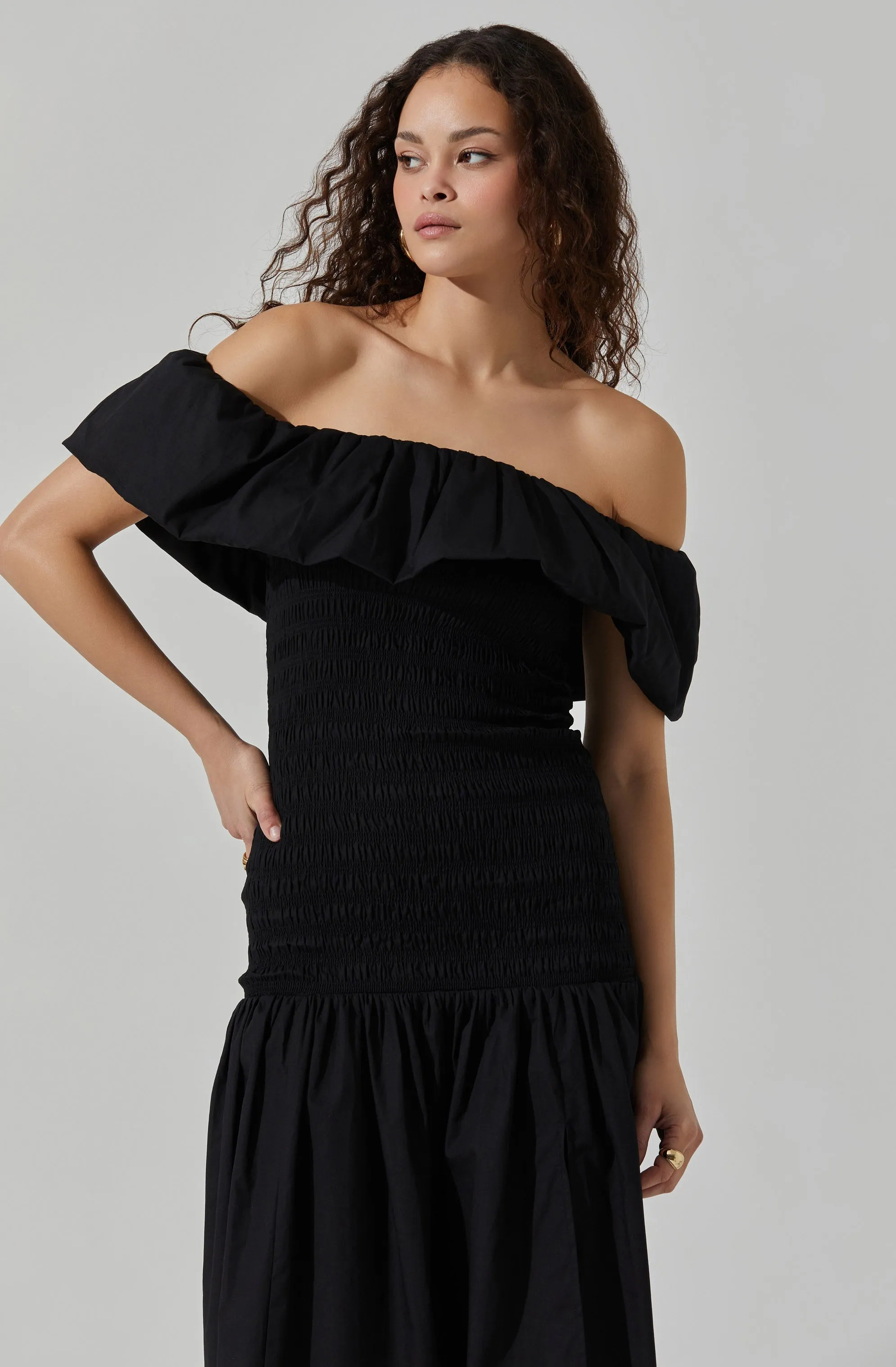 Shirred Off Shoulder Ruffle Dress sold by Astr product image thumbnail 2