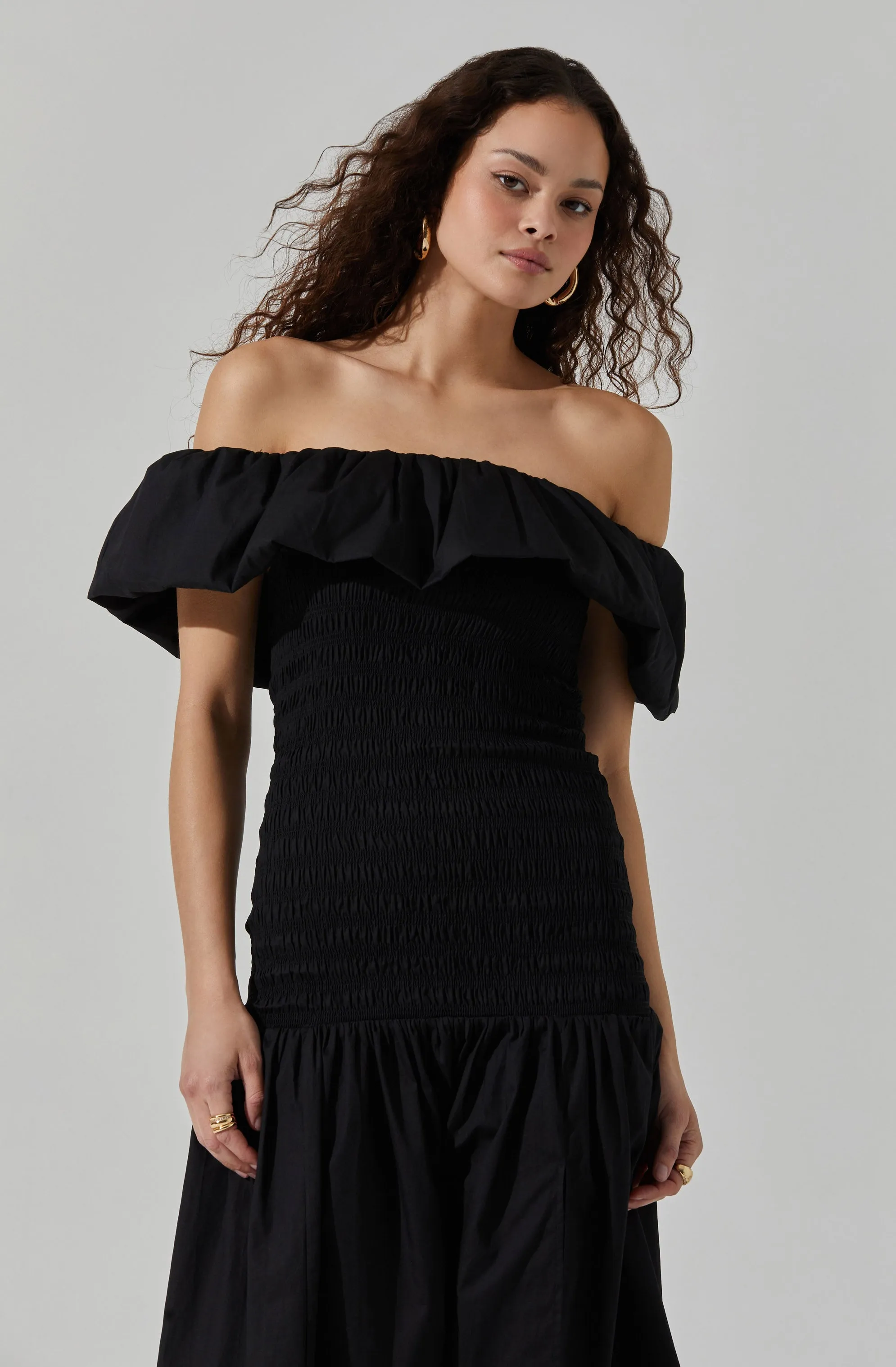 Shirred Off Shoulder Ruffle Dress sold by Astr product image thumbnail 4