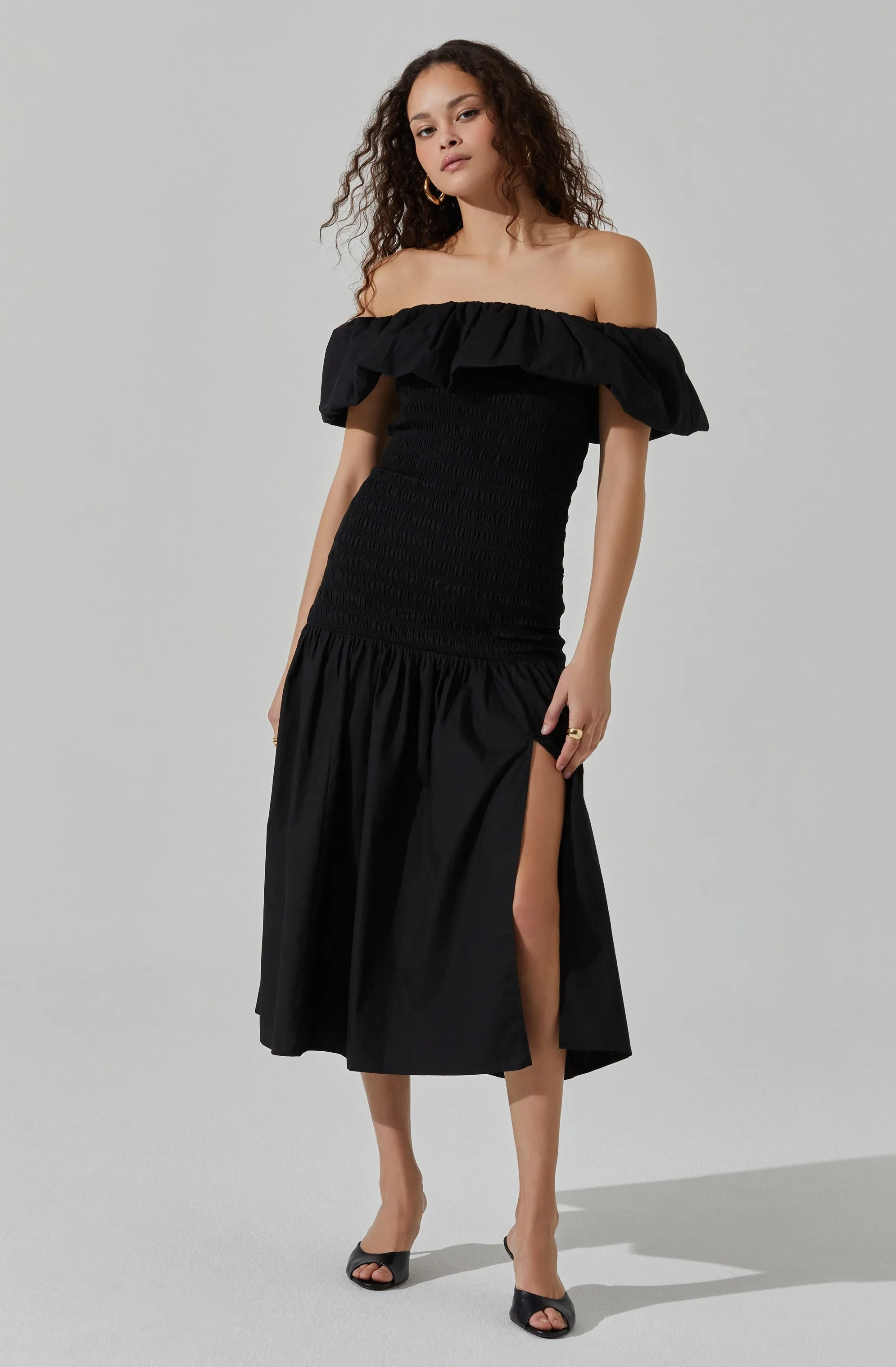 Shirred Off Shoulder Ruffle Dress sold by Astr product image thumbnail 3