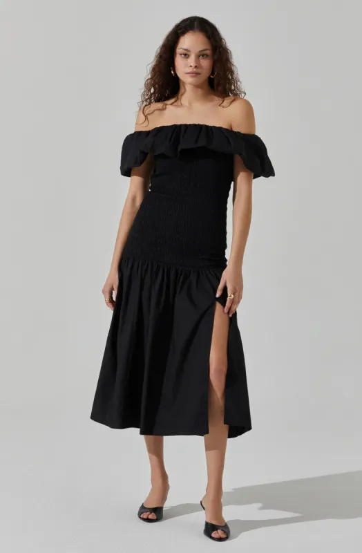 Shirred Off Shoulder Ruffle Dress made by Astr