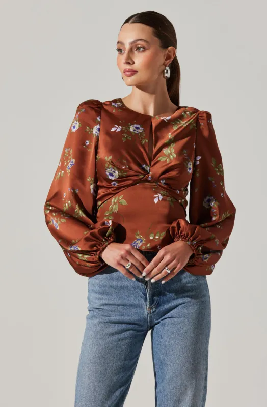 Bishop Sleeve Twist Floral Top made by Astr