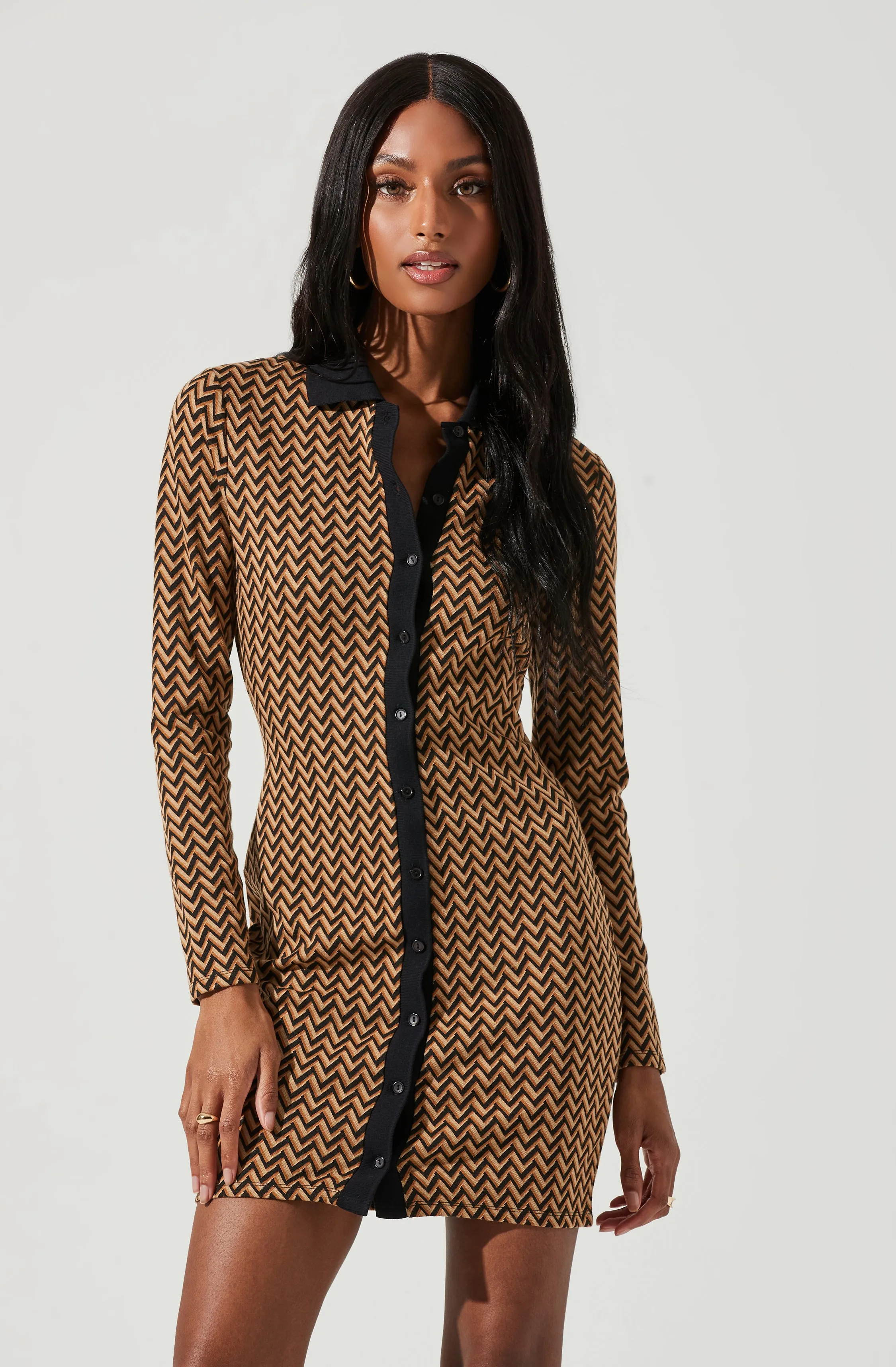 Kambrie Collared Chevron Mini Dress sold by Astr product image thumbnail 3