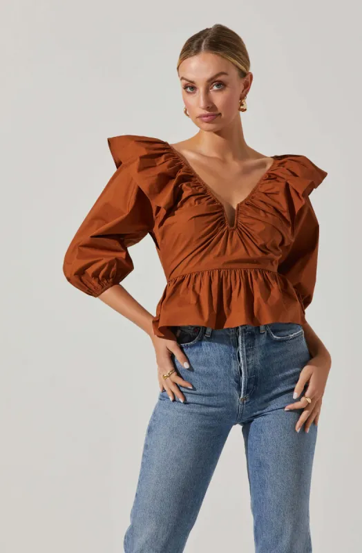 Gemma Ruffle Peplum Top made by Astr