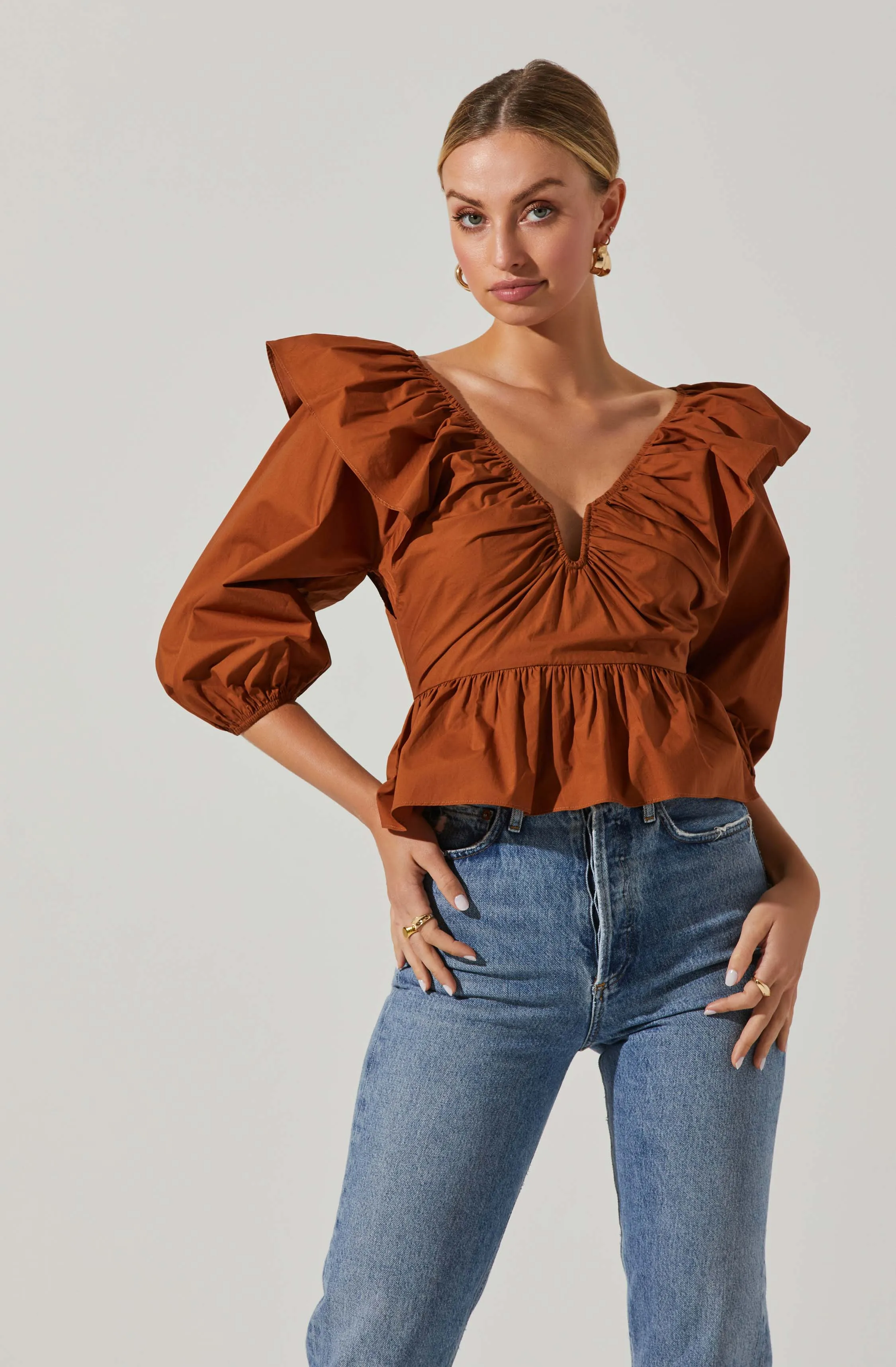 Gemma Ruffle Peplum Top sold by Astr