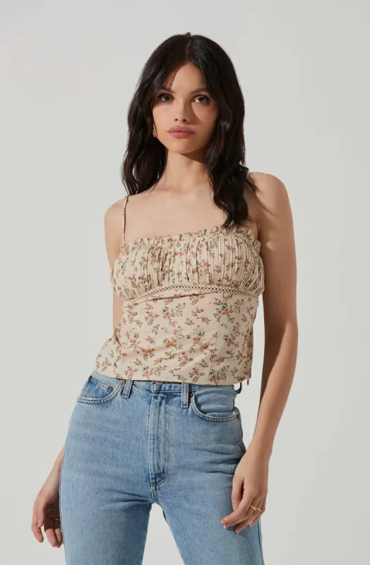 Pleated Floral Linen Cami sold by Astr