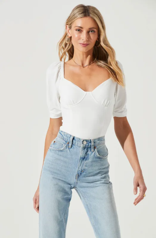 Half Sleeve Sweetheart Neck Bodysuit sold by Astr