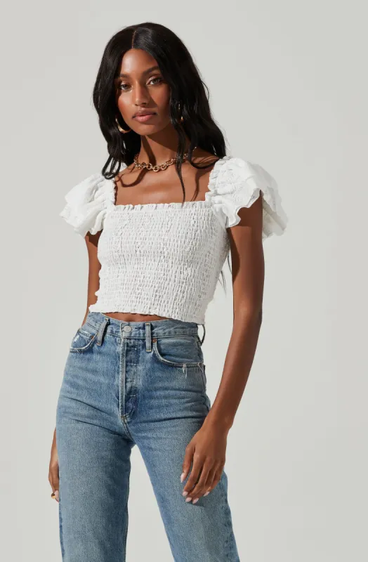 Smocked Flutter Gauze Top sold by Astr