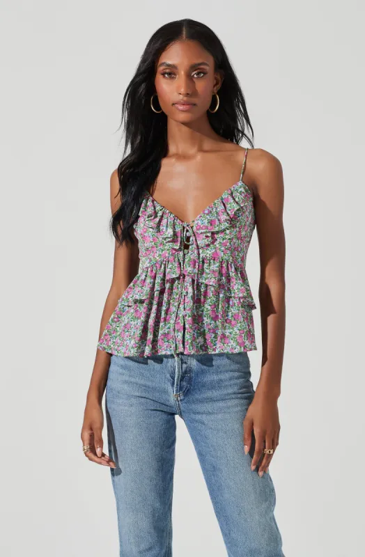 Ruffle Floral Tie Front Cami sold by Astr