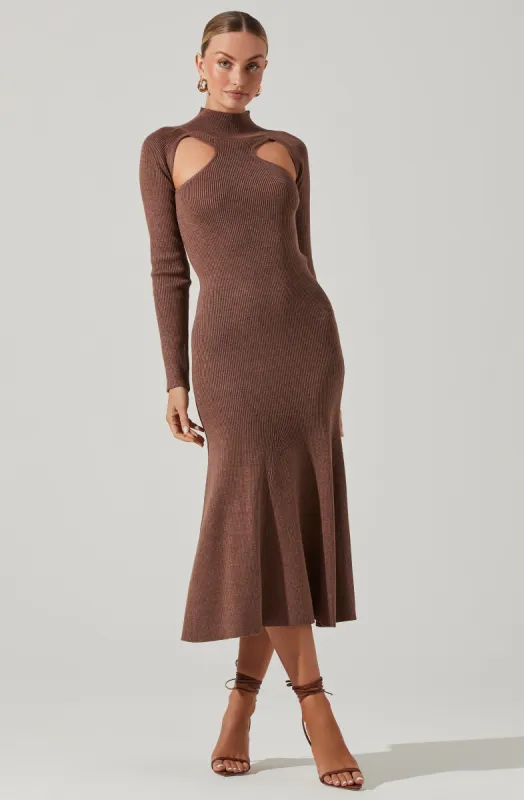 Front Cutout Long Sleeve Sweater Midi Dress sold by Astr