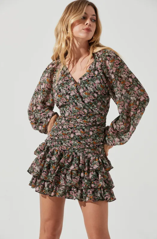 Long Sleeve Tiered Ruffle Floral Dress sold by Astr