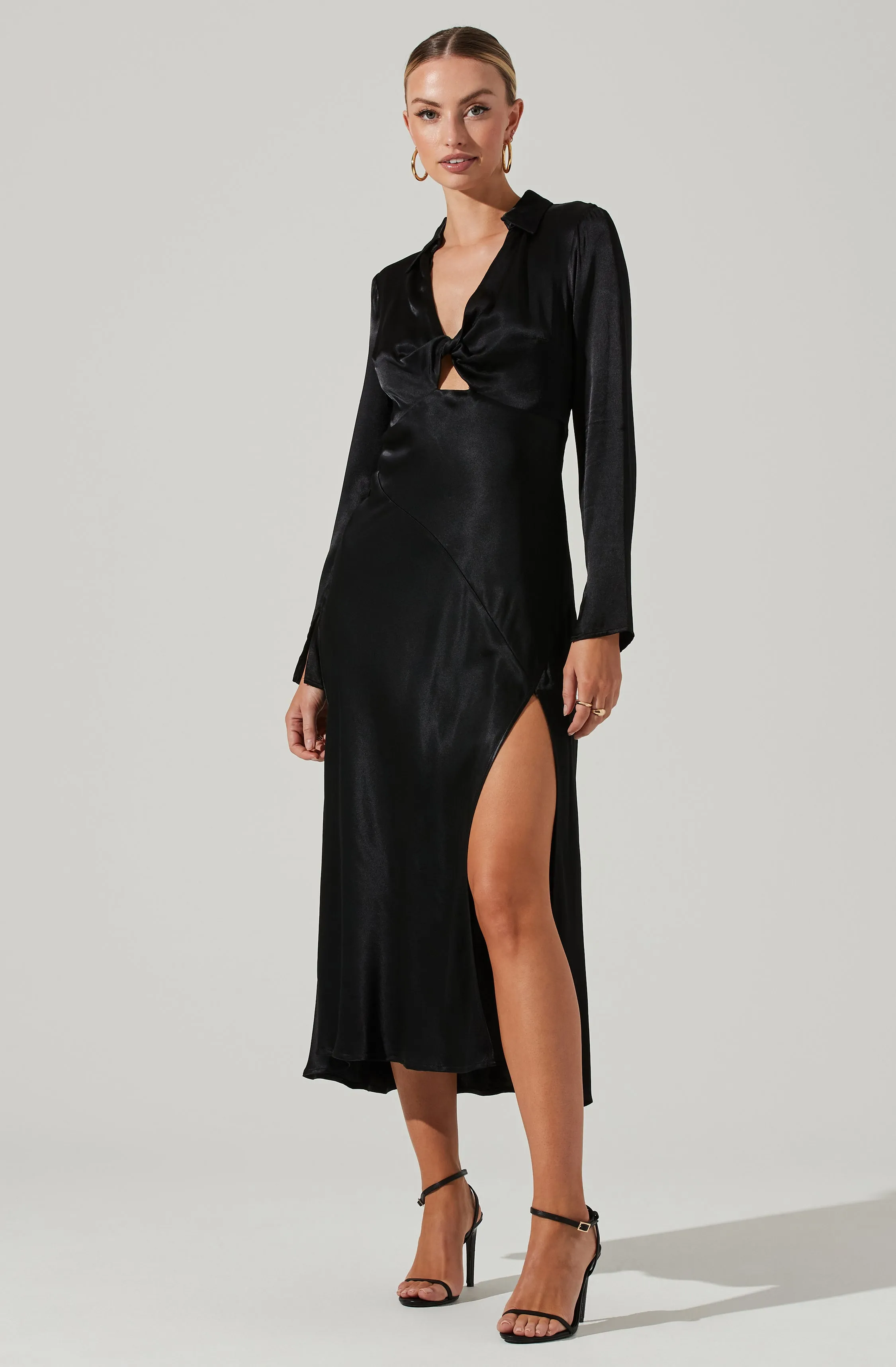 Wanda Satin Cutout Long Sleeve Midi Dress sold by Astr