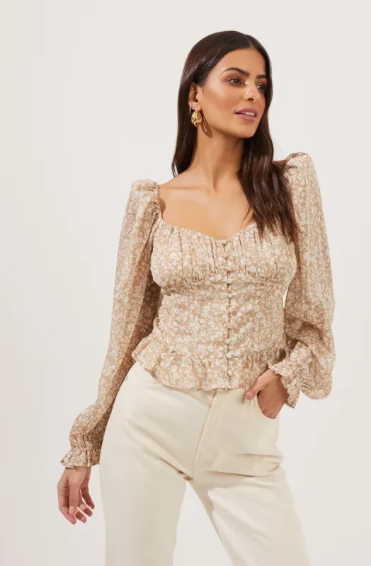 Concord Floral Peplum Puff Sleeve Top made by Astr