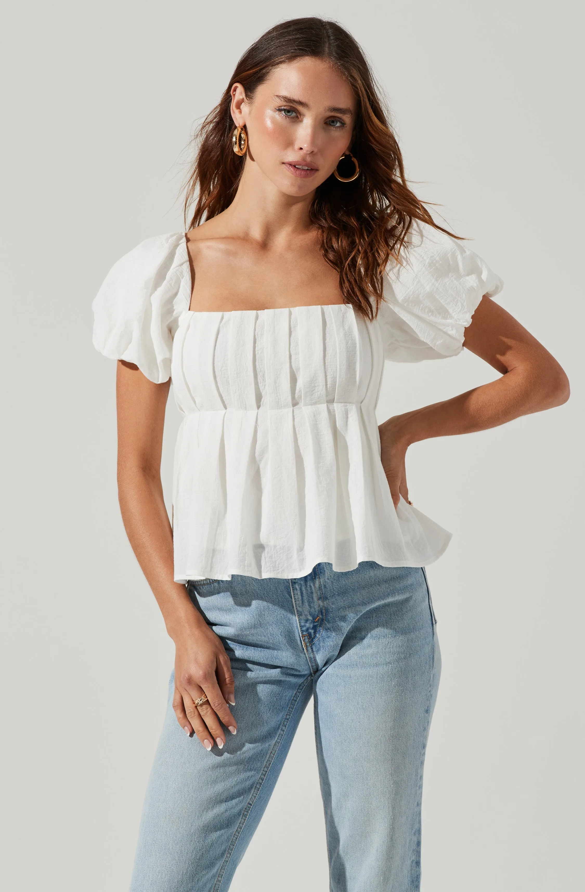 Pleated Back Cutout Bubble Sleeve Top sold by Astr product image thumbnail 4