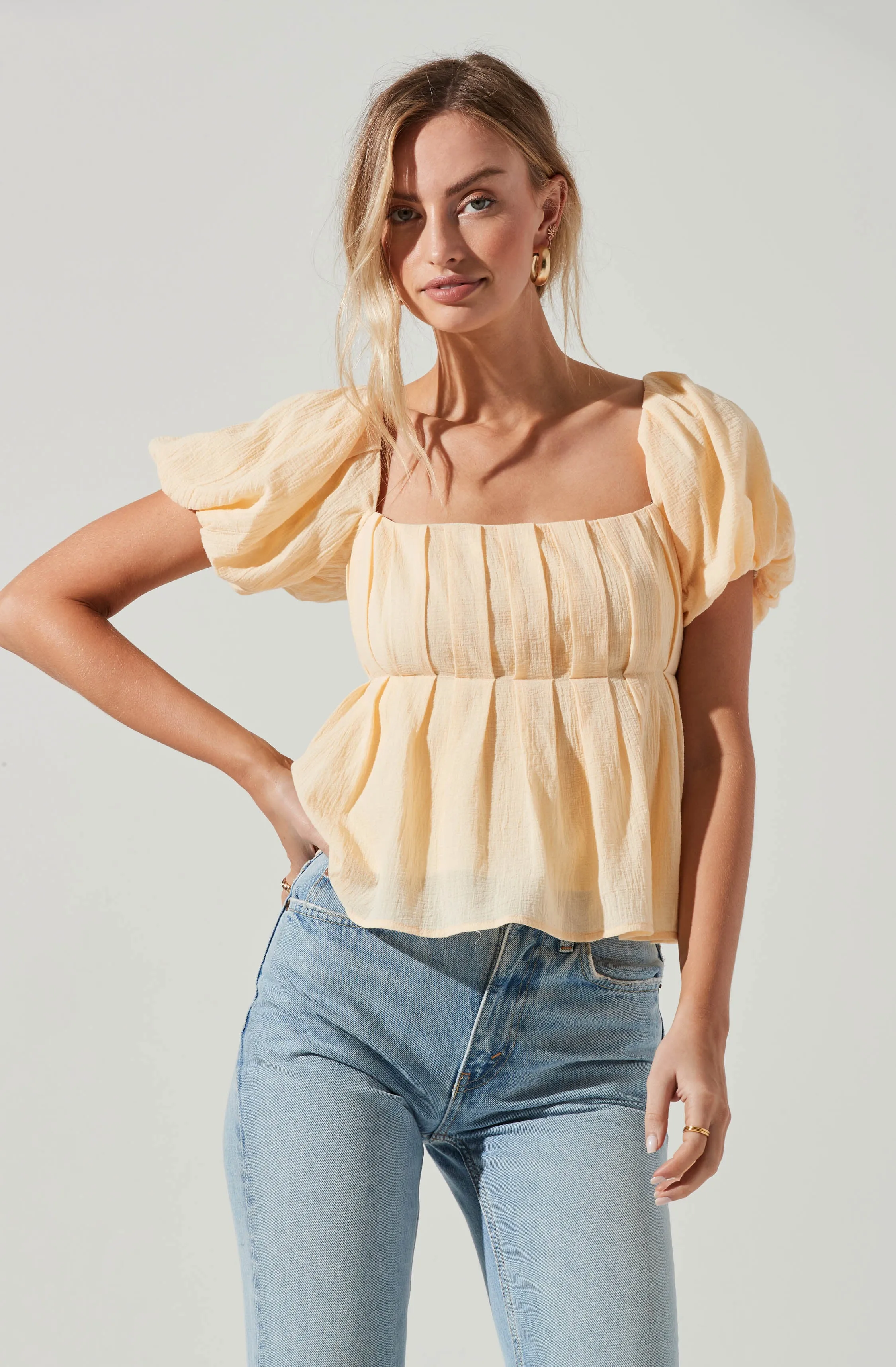Pleated Back Cutout Bubble Sleeve Top sold by Astr product image thumbnail 5
