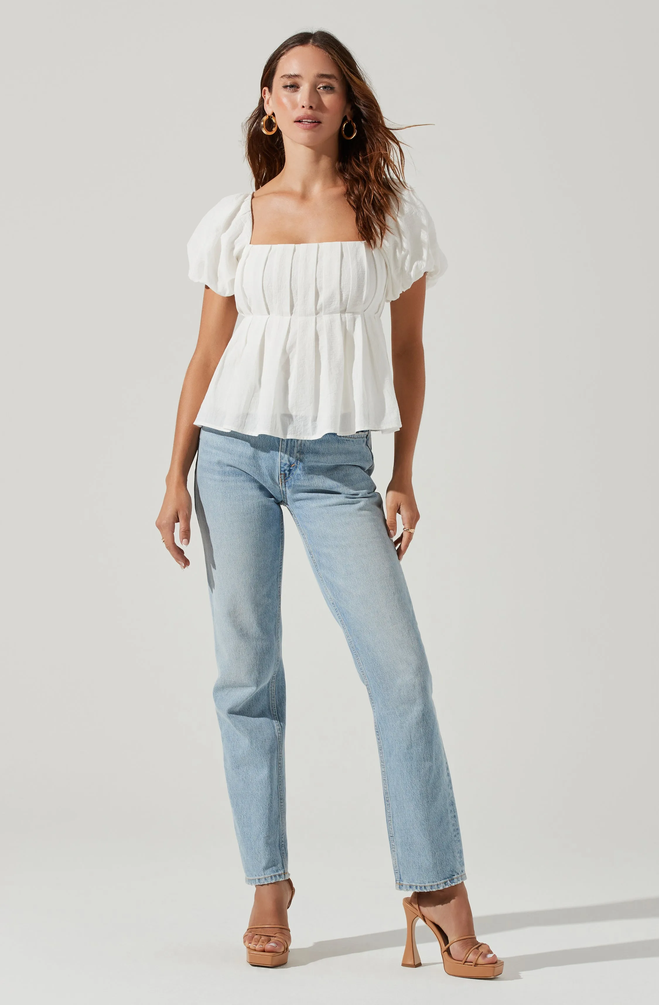 Pleated Back Cutout Bubble Sleeve Top sold by Astr product image thumbnail 2