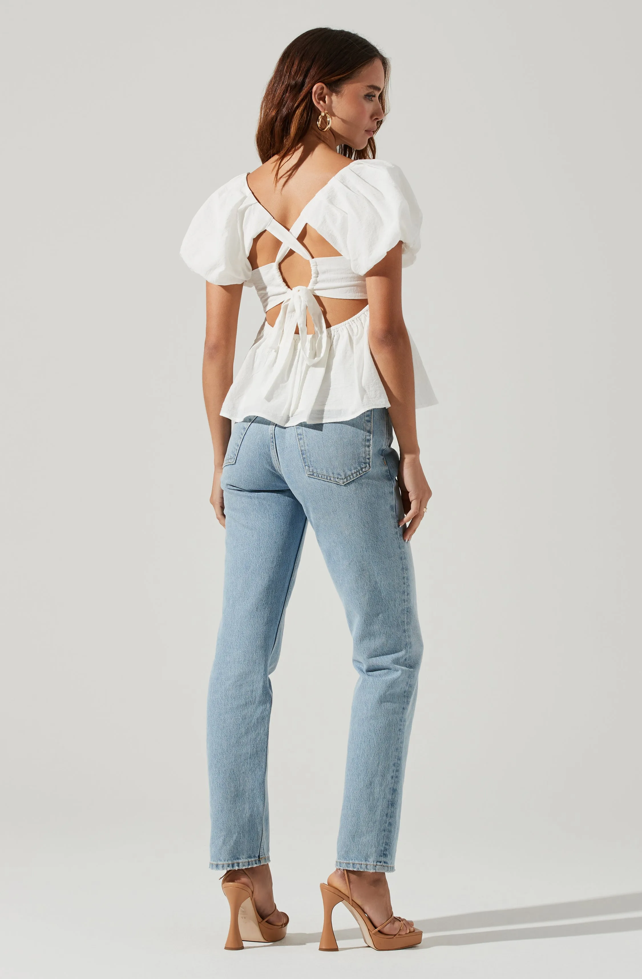 Pleated Back Cutout Bubble Sleeve Top sold by Astr product image thumbnail 3