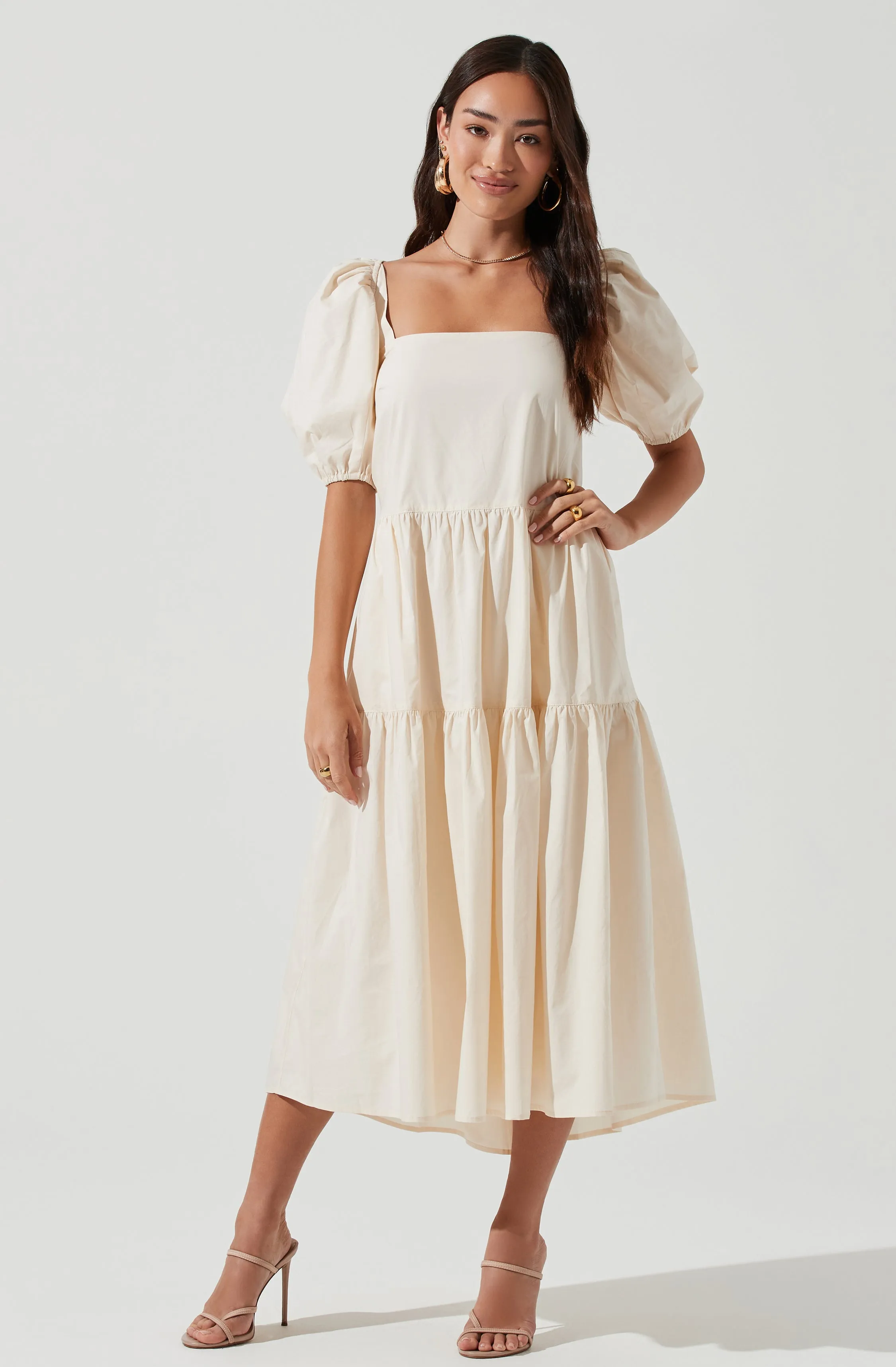 Ilana Puff Sleeve Tiered Midi Dress sold by Astr