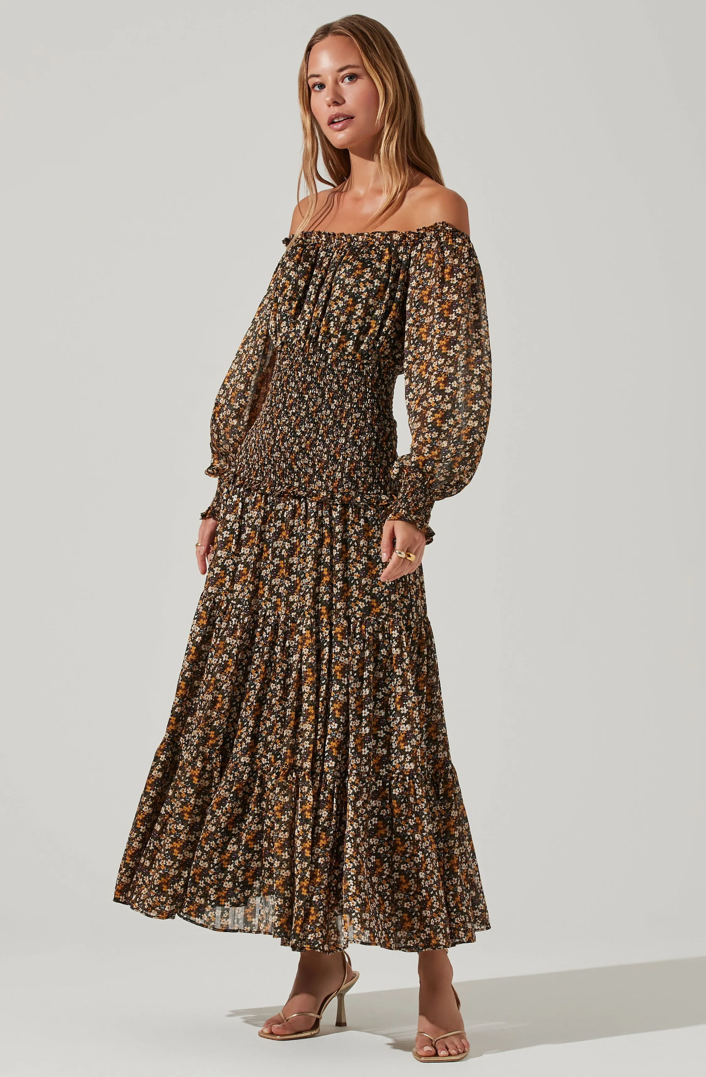 Embrey Floral Off Shoulder Maxi Dress sold by Astr