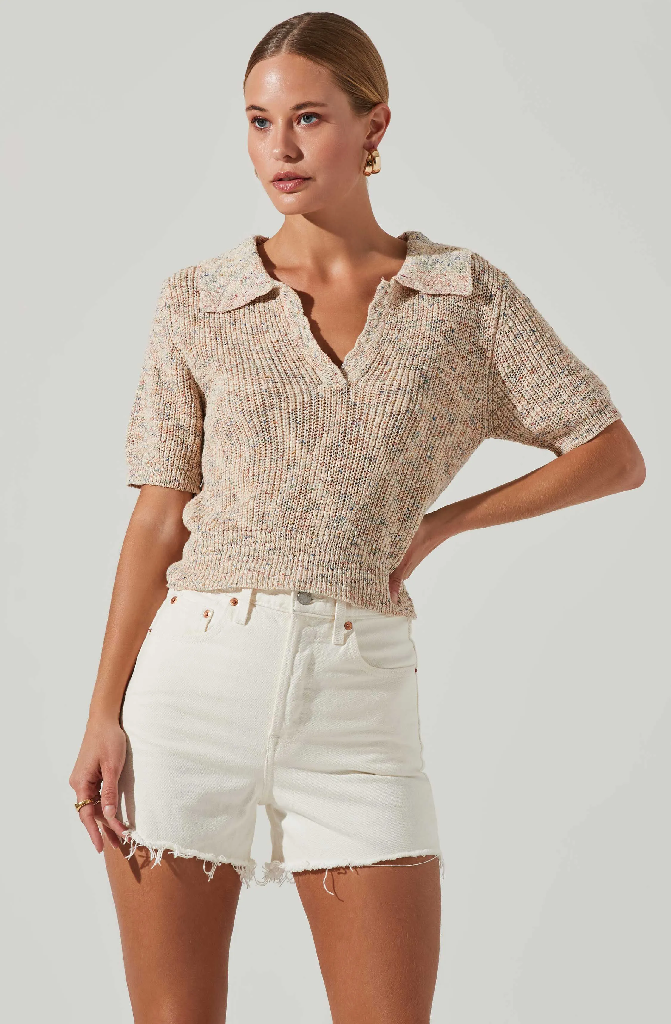 Cambria Collared Short Sleeve Knit Sweater sold by Astr