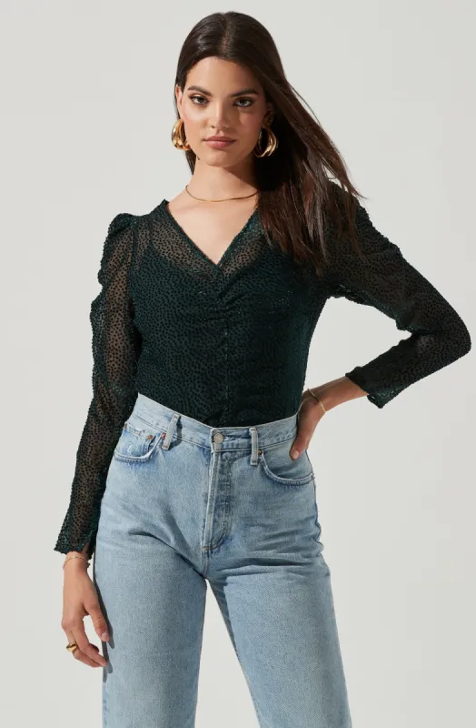 Spot Me Burnout Polka Dot Long Sleeve Top made by Astr