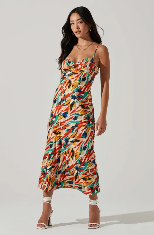 Mariela Abstract Satin Midi Dress sold by Astr