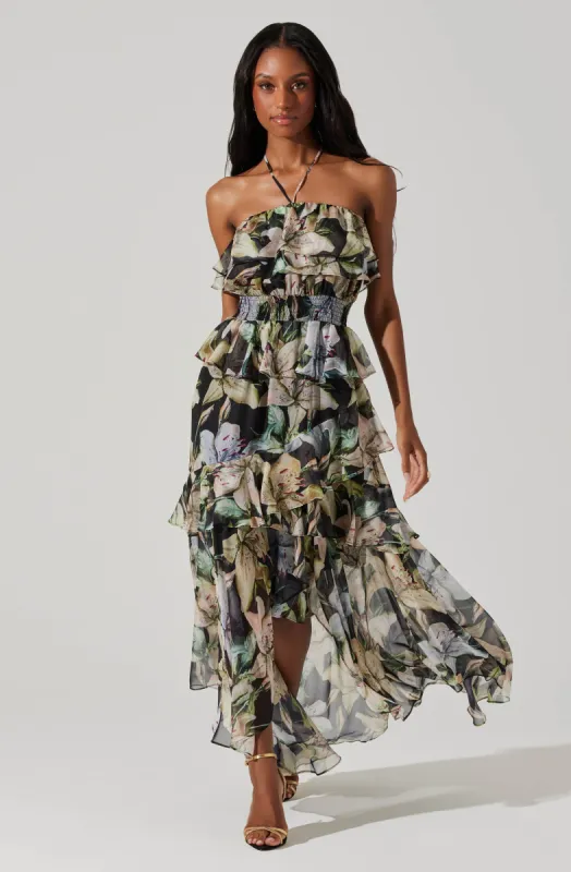 Elena Floral Halter Maxi Dress sold by Astr