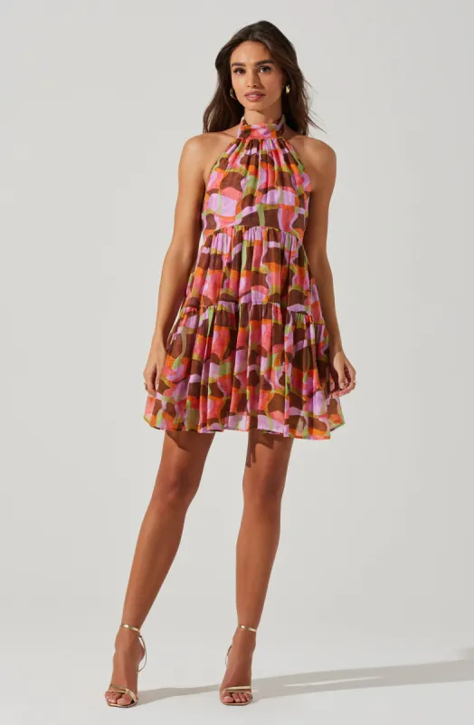 Joetta Abstract Print Halter Mini Dress sold by Astr