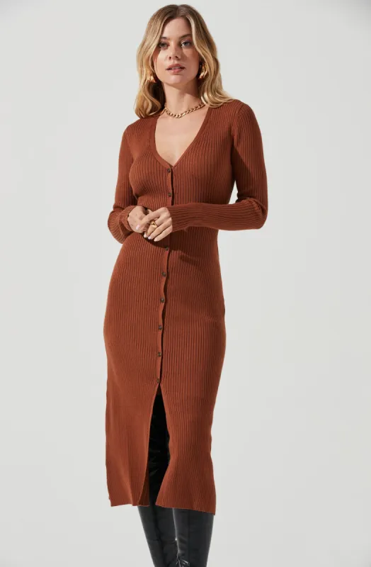 Button Front Sweater Midi Dress sold by Astr