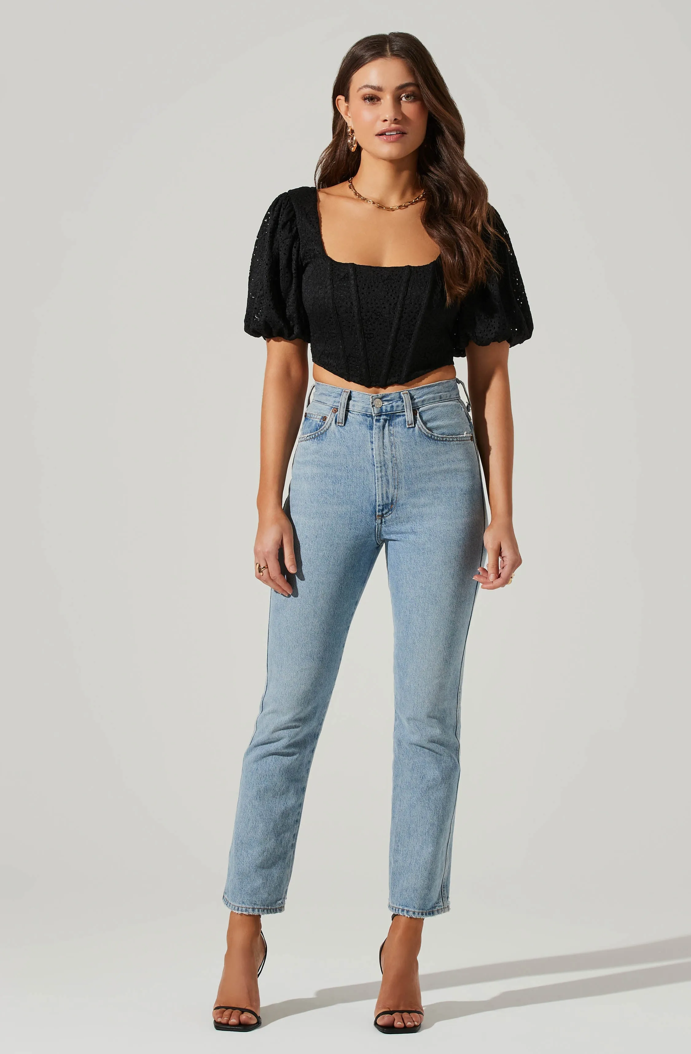 Eyelet Square Neck Balloon Sleeve Bustier Top sold by Astr product image thumbnail 2