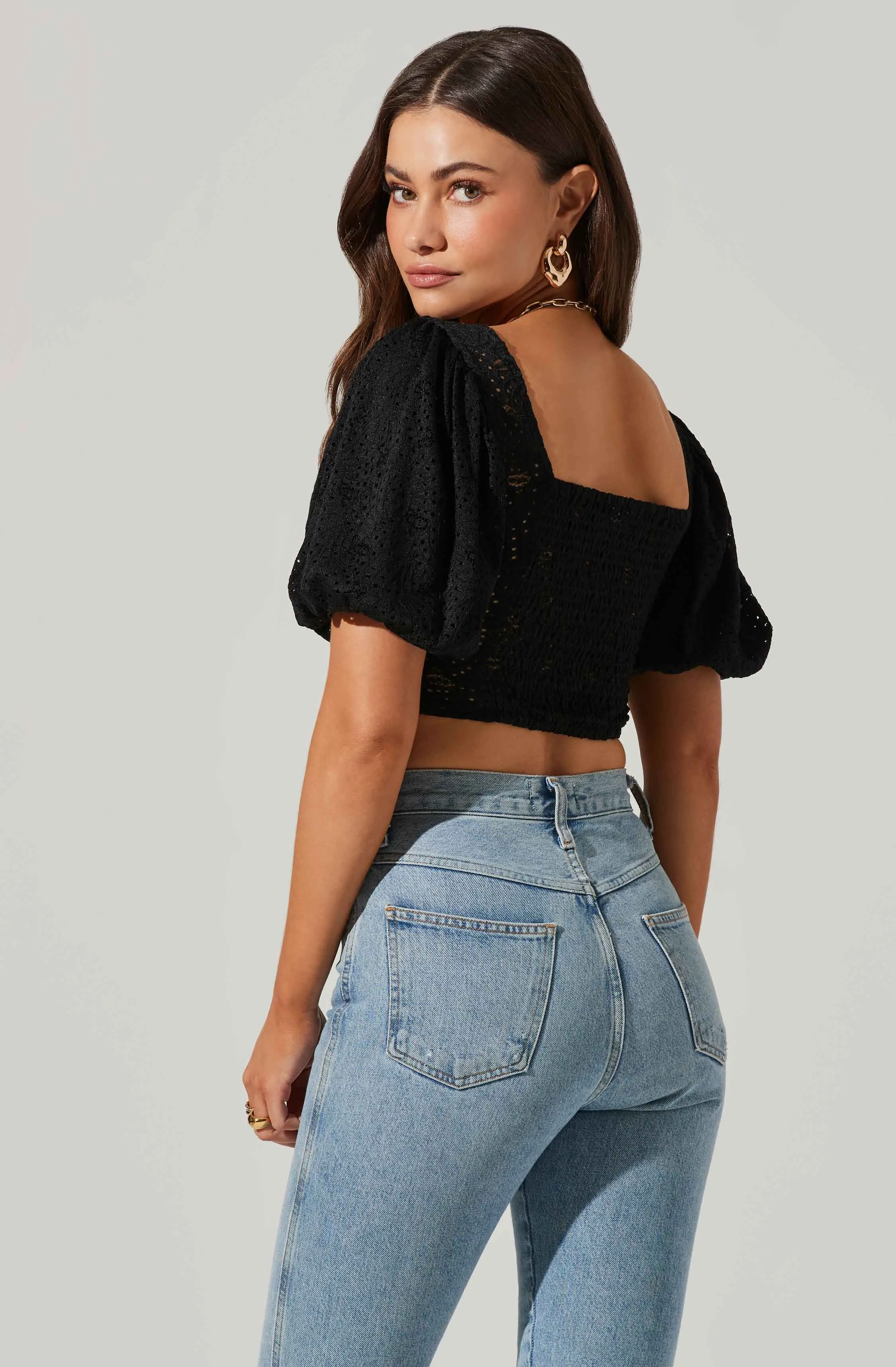 Eyelet Square Neck Balloon Sleeve Bustier Top sold by Astr product image thumbnail 5