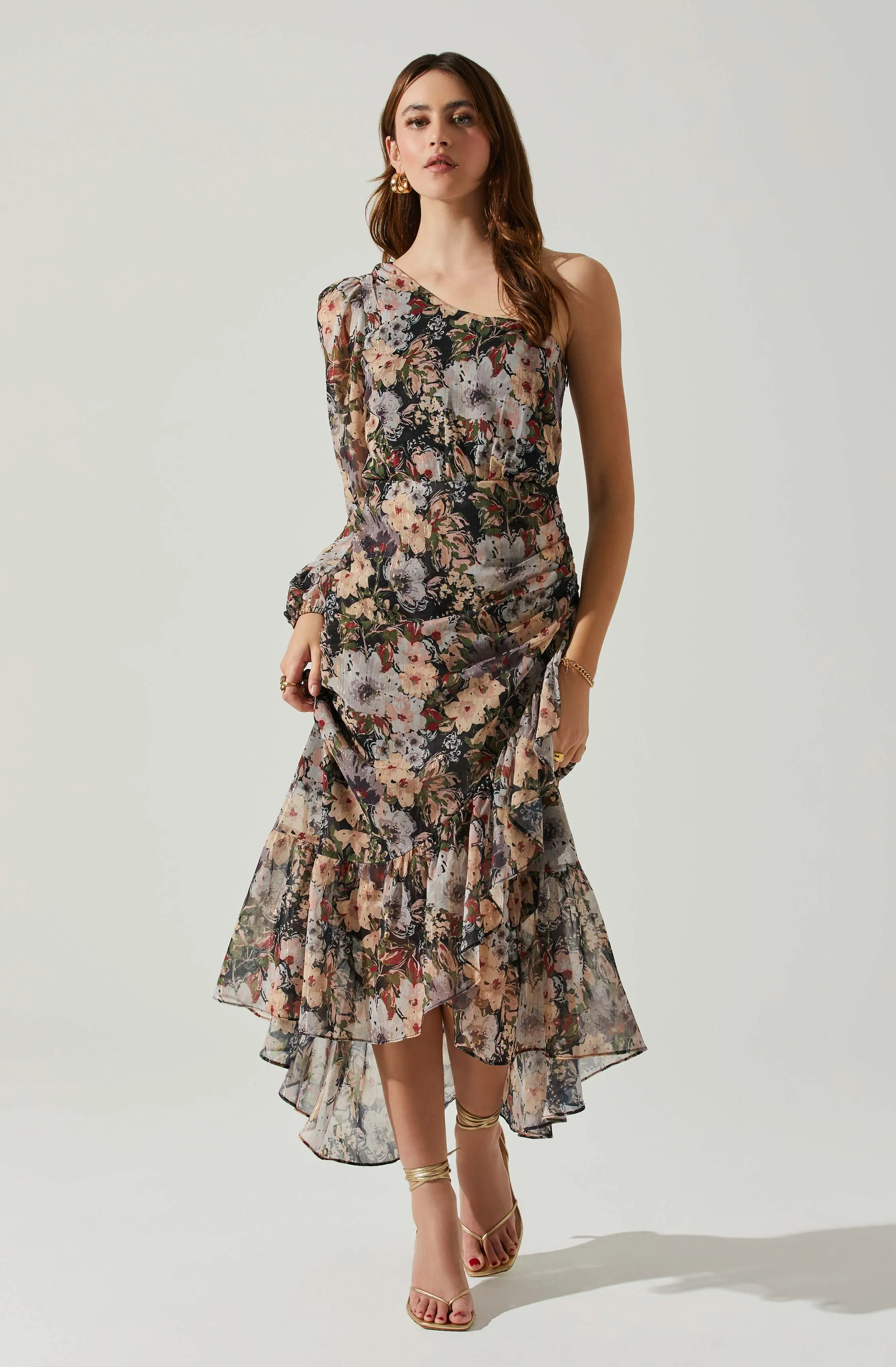 Calista Floral One Shoulder Midi Dress sold by Astr