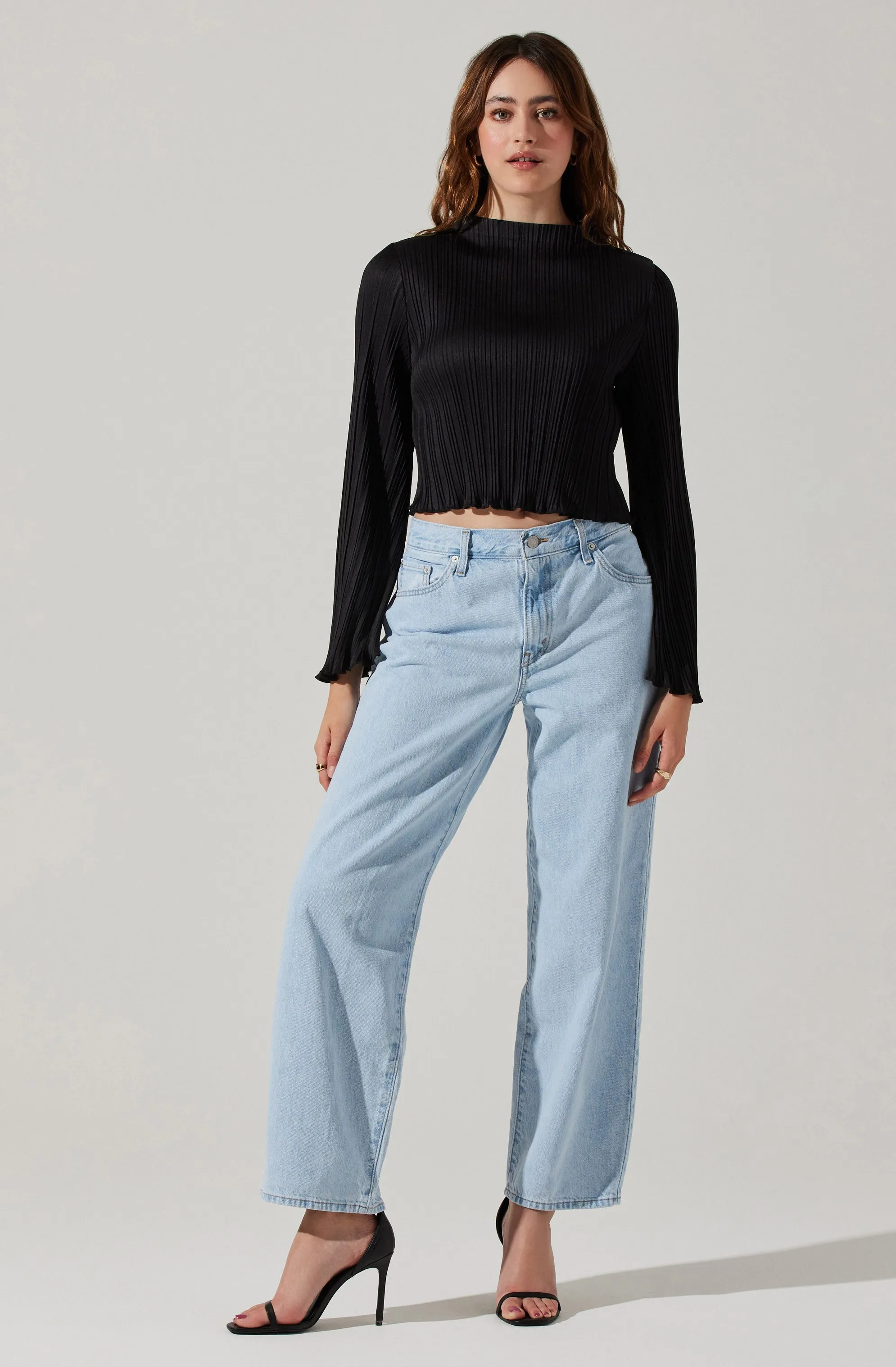Cropped Plisse Mock Neck Top sold by Astr product image thumbnail 2